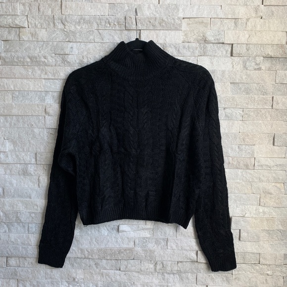 Black Turtleneck Crop Knit Sweater - Picture 2 of 3